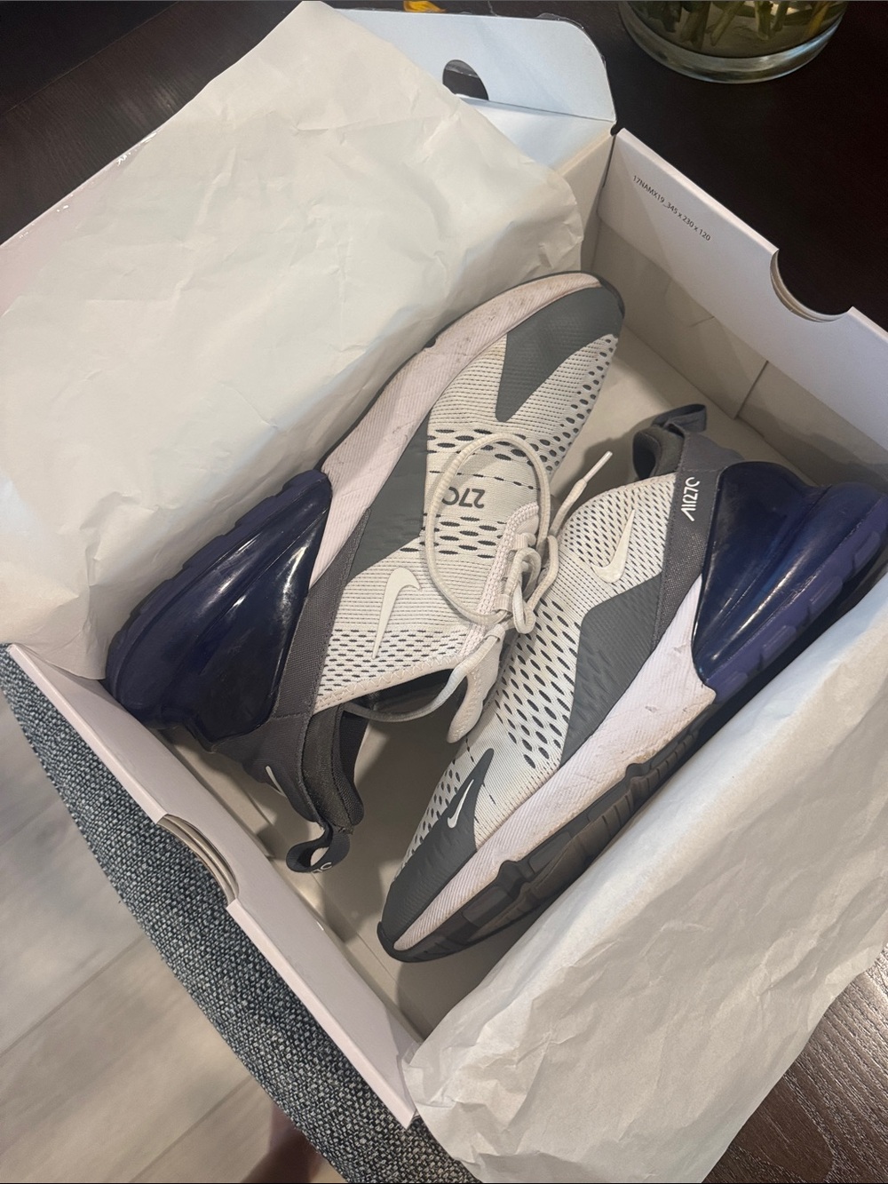 Nike men’s Air Max 270 Sneakers - White, Gray & Navy